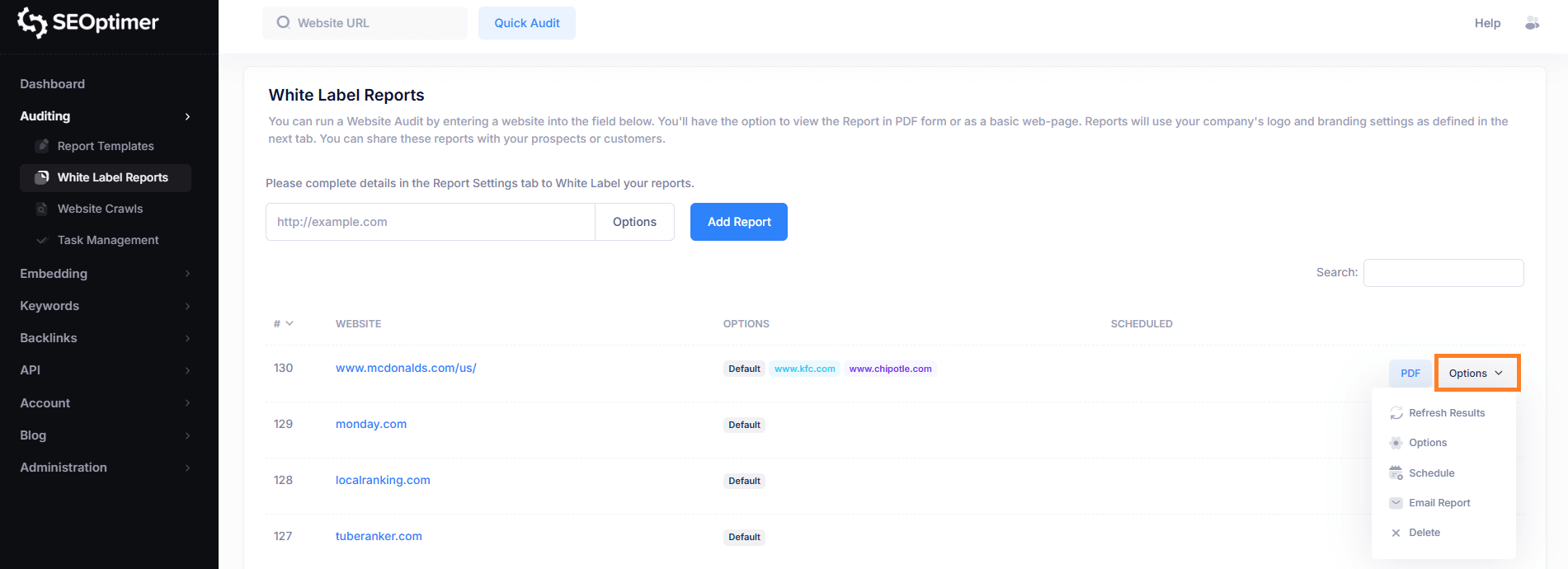 Adding Competitors to Existing Reports